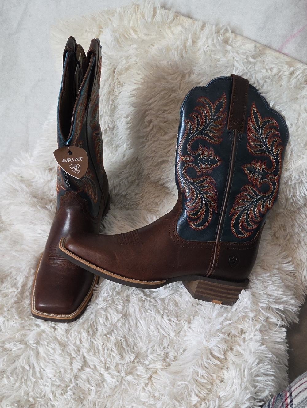 Ariat Brown and Navy Embroidered Western Cowboy Boots